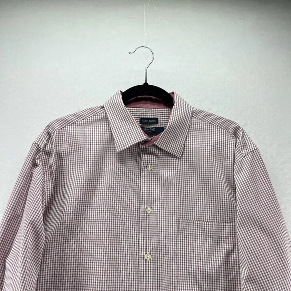 Pronto Uomo Dress Shirt Mens Size 17 34-35 Platinum Check Long Sleeve Cotton Red - Picture 3 of 9